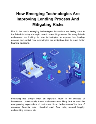 How Emerging Technologies Are Improving Lending Process And Mitigating Risks