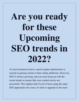 Are you ready for these Upcoming SEO trends in 2022?