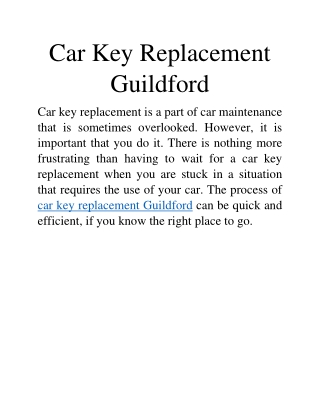 Car Key Replacement Guildford