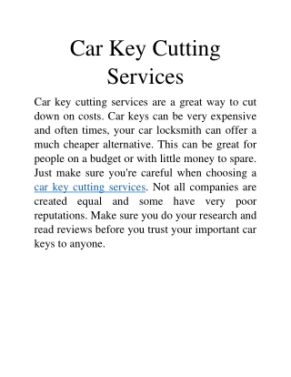 Car Key Cutting Services