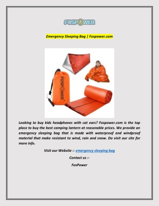 Emergency Sleeping Bag  Fospower.com