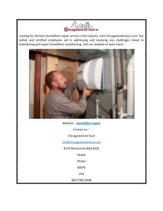 Humidifiers Repair  Chicagolandairduct.com