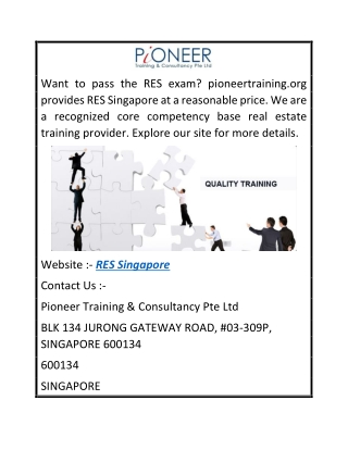 RES Singapore  pioneertraining.org