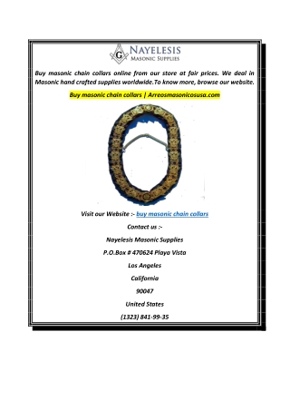 Buy masonic chain collars  Arreosmasonicosusa.com