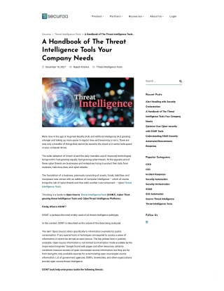 A Handbook of The Threat Intelligence Tools Your Company Needs