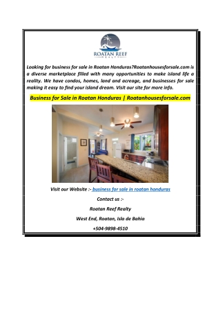 Business for Sale in Roatan Honduras  Roatanhousesforsale.com