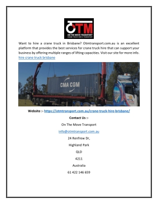 Hire Crane Truck Brisbane  Otmtransport.com