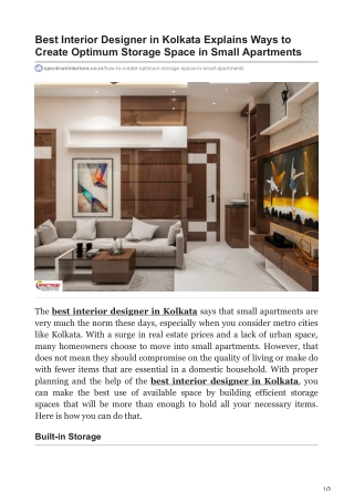 Best Interior Designer in Kolkata Explains Ways to Create Optimum Storage Space in Small Apartments