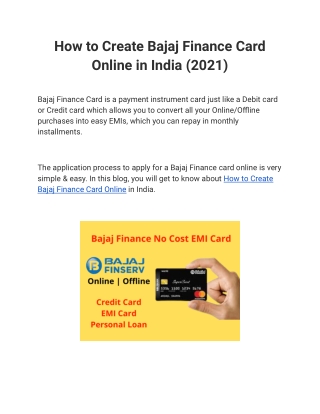 How to Create Bajaj Finance Card Online in India (2021)
