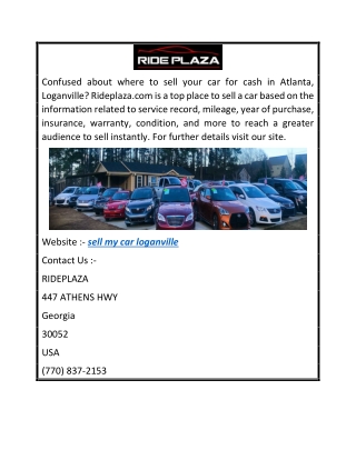 Sell My Car Loganville  Rideplaza.com