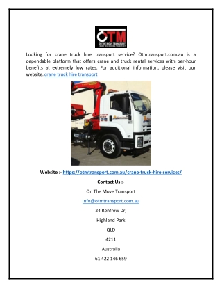 Crane Truck Hire Transport  Otmtransport.com