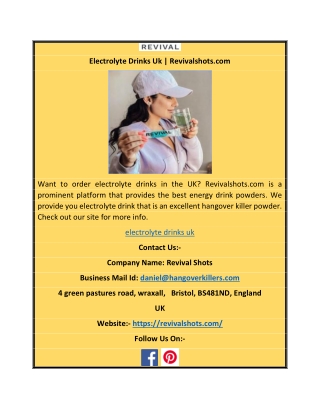 Electrolyte Drinks Uk | Revivalshots.com