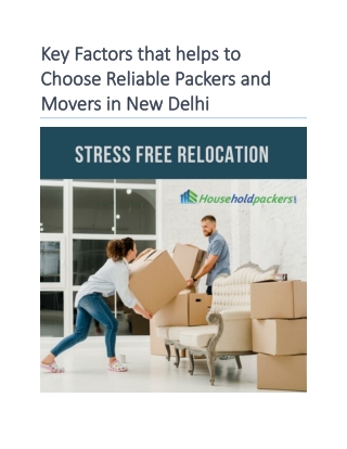 Key Factors that helps to Choose Reliable Packers and Movers in New Delhi