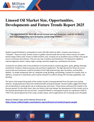 Linseed Oil Market Demand By Countries And Future Growth Till 2025