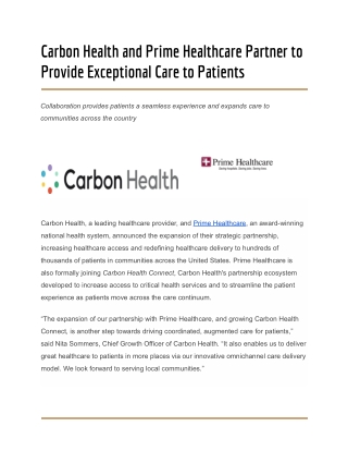 Carbon Health and Prime Healthcare Partner to Provide Exceptional Care to Patients