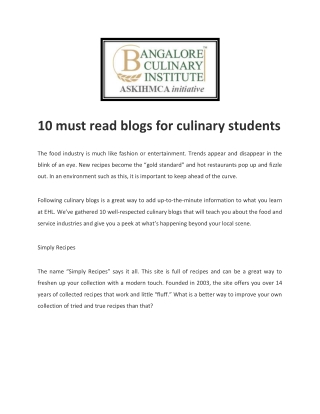 Bangalore Culinary Academy