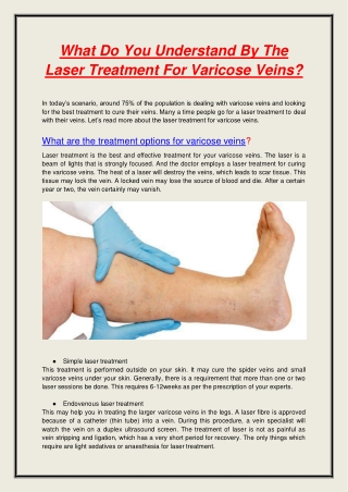 What Do You Understand By The Laser Treatment For Varicose Veins