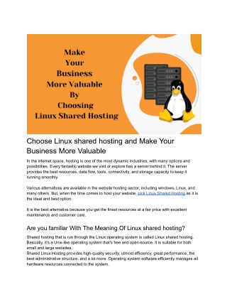 Choose Linux shared hosting and Make Your Business More Valuable