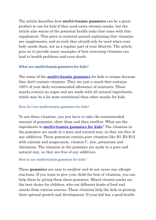 What is the purpose of multivitamin gummies for kids