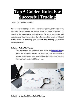 Top 5 Rules of Successful Trader | Valiant Markets