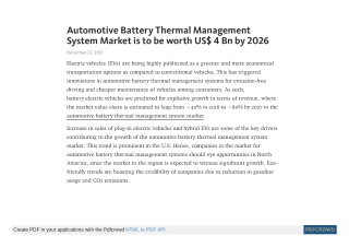 Automotive Battery Thermal Management System Market is to be worth US$ 4 Bn by 2