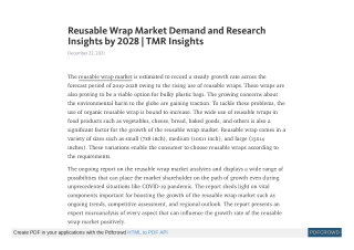 Reusable Wrap Market Demand and Research Insights by 2028
