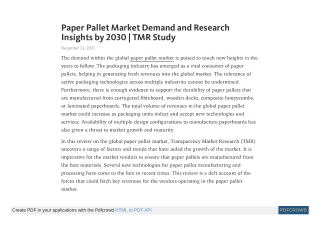 Paper Pallet Market Demand and Research Insights by 2030