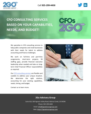 CFO CONSULTING SERVICES BASED ON YOUR CAPABILITIES, NEEDS, AND BUDGET!