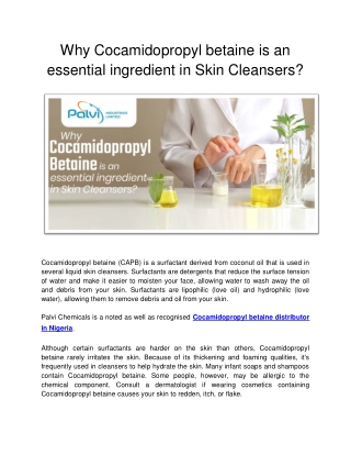 Why Cocamidopropyl betaine is an essential ingredient in Skin Cleansers