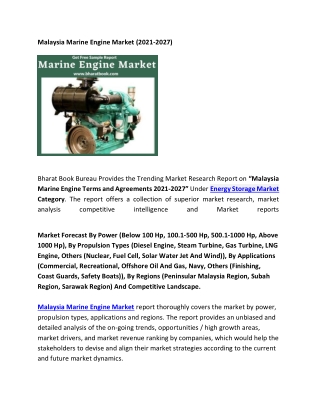 Malaysia Marine Engine Market 2021-2027