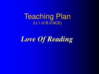Teaching Plan (U.1 of B.V.NCE)