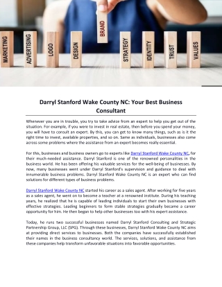 Darryl Stanford Wake County NC- Your Best Business Consultant