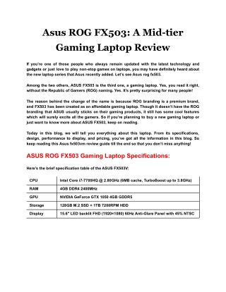 Asus ROG FX503: A Mid-tier Gaming Laptop Review