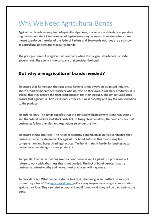 Why We Need Agricultural Bonds