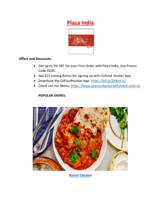 5% Off - Plaza India Takeaway Restaurant Murwillumbah NSW