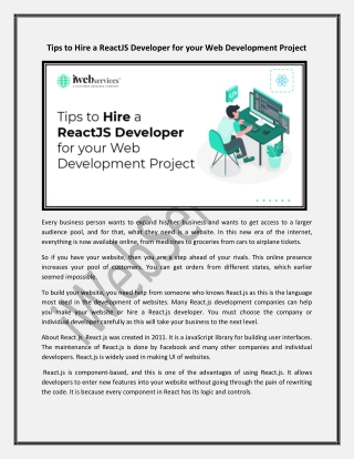 Tips to Hire a ReactJS Developer for your Web Development Project - iWebServices