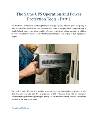 The Same UPS Operation and Power Protection Tools - Part 1