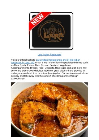 10% off - Lara Indian Food Takeaway Restaurant Menu,VIC