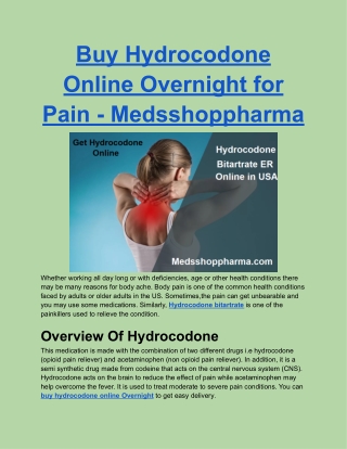 Buy Hydrocodone Online Overnight for Pain - Medsshoppharma