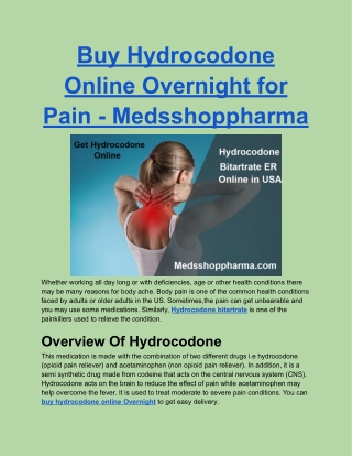 Buy Hydrocodone Online Overnight for Pain - Medsshoppharma