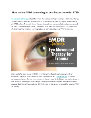 How online EMDR counseling an be a better choice for PTSD