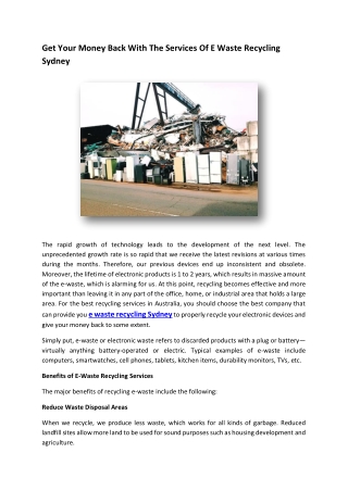 : Get Your Money Back With The Services Of E Waste Recycling Sydney