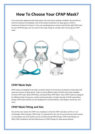 How To Choose Your CPAP Mask?