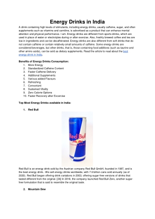 Energy Drinks in India