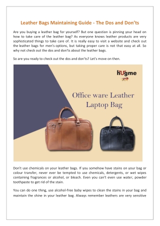 Leather Bags Maintaining Guide - The Dos and Don’ts