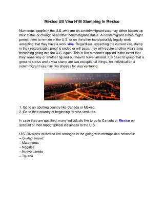 Mexico US Visa H1B Stamping In Mexico