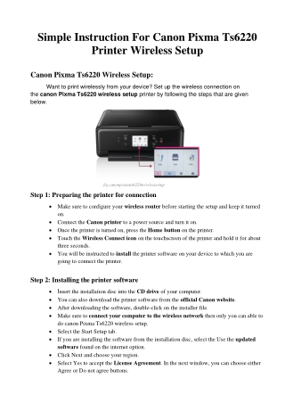 Simple Instruction For Canon Pixma Ts6220 Printer Wireless Setup