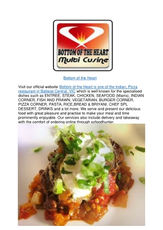 10% off - Bottom of the Heart Indian, Pizza Menu Ballarat Central,VIC