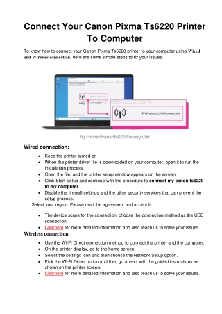 Connect Your Canon Pixma Ts6220 Printer To Computer