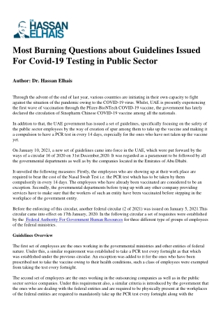 Most Burning Questions about Guidelines Issued For Covid-19 Testing in Public Sector